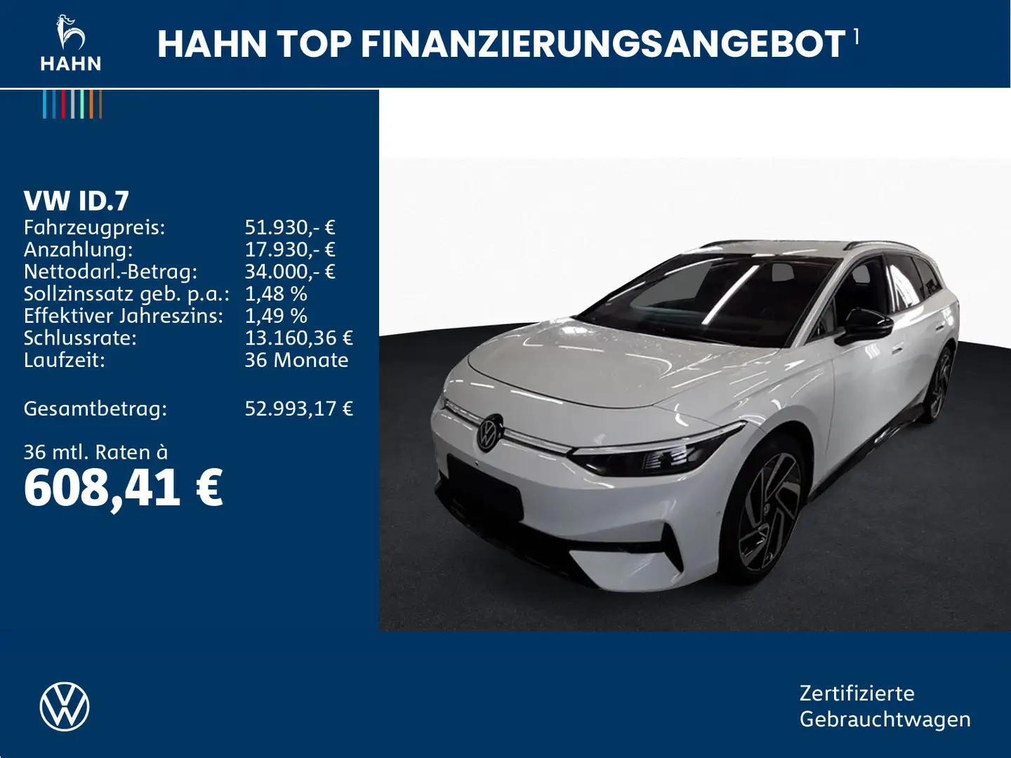Volkswagen ID.7 Tourer Pro S Wärmepumpe Matrix AHK Nav 360° Weiß - 2