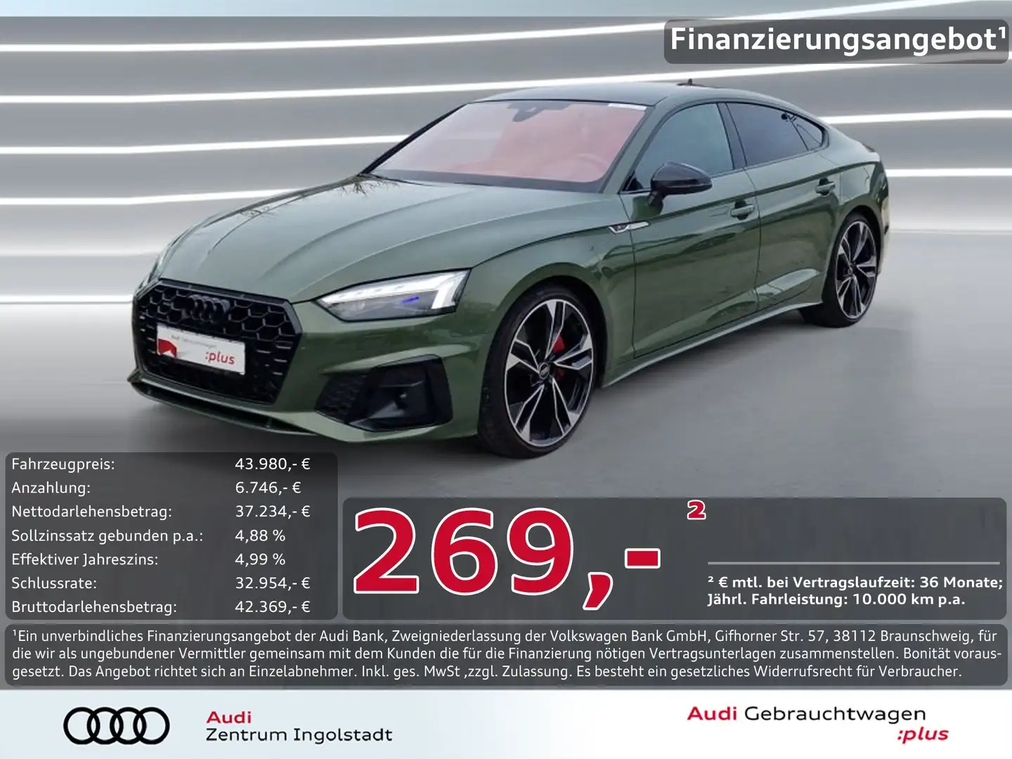 Audi A5 Sportback 45 TFSI qu S line PANO LASER KAMERA S li Grün - 1