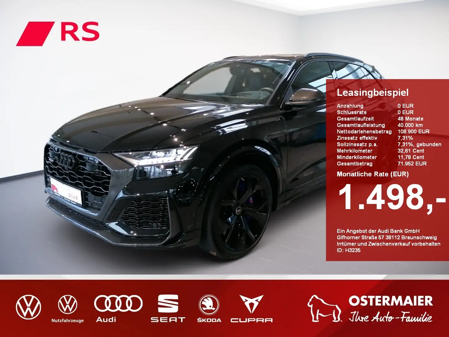 Audi RS Q8 RSQ8 600PS 23 .DYNAMIK+.CABRBON.SPORTABGAS.HEAD-UP Schwarz - 1