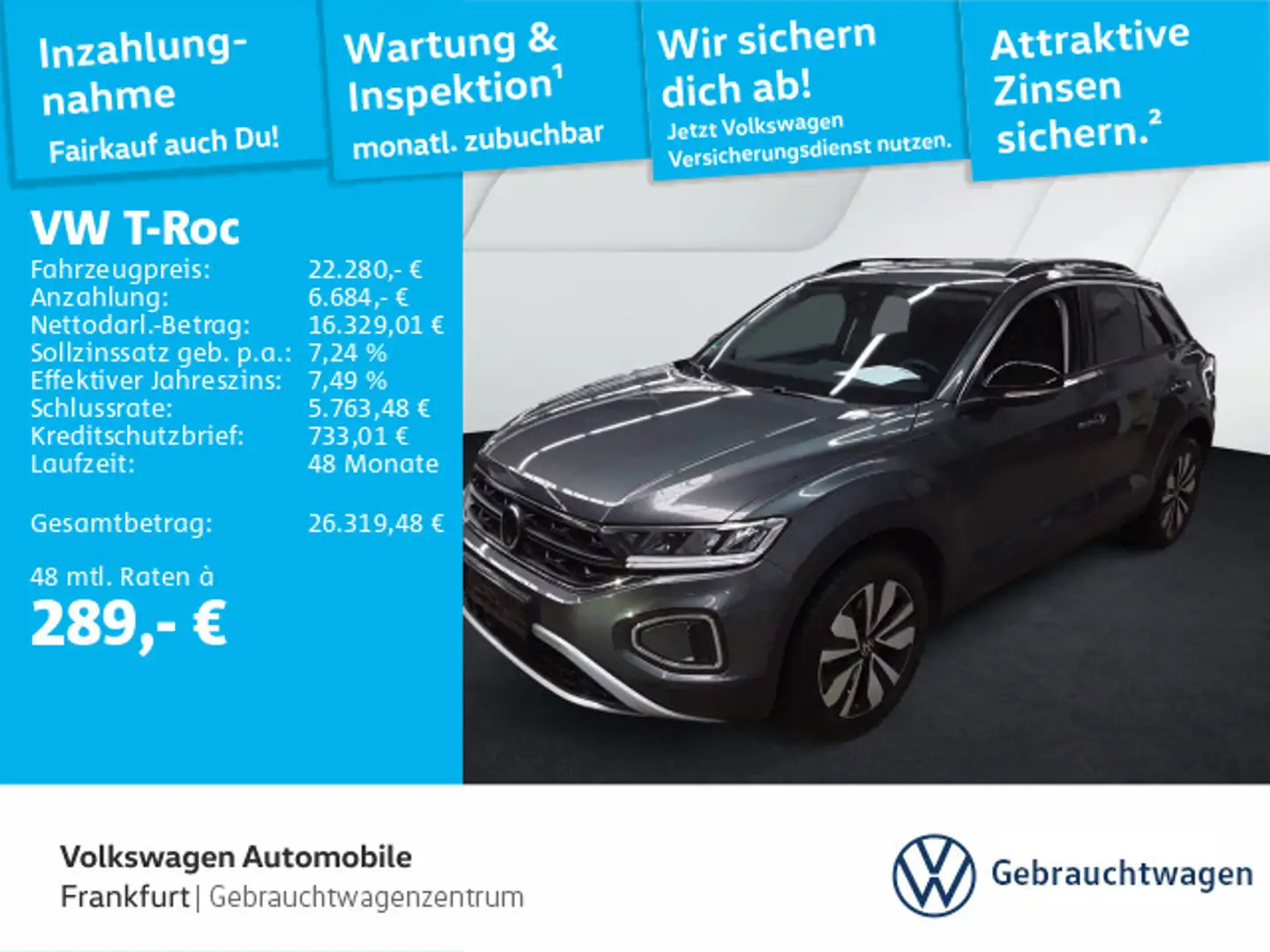 Volkswagen T-Roc 1.0 TSI Goal Navi LED DAB+ FrontAssist Grau - 1