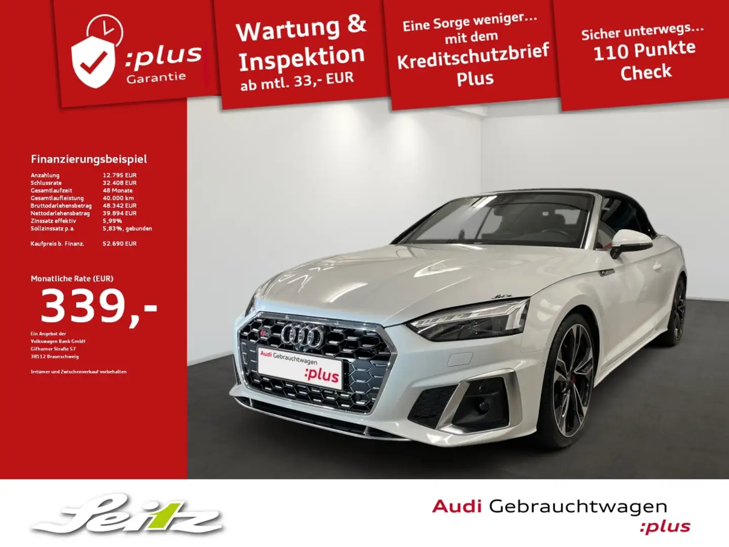 Audi S5 Cabriolet 3.0 TFSI quattro *B&O*MATRIX*KAMERA*NAVI Weiß - 1