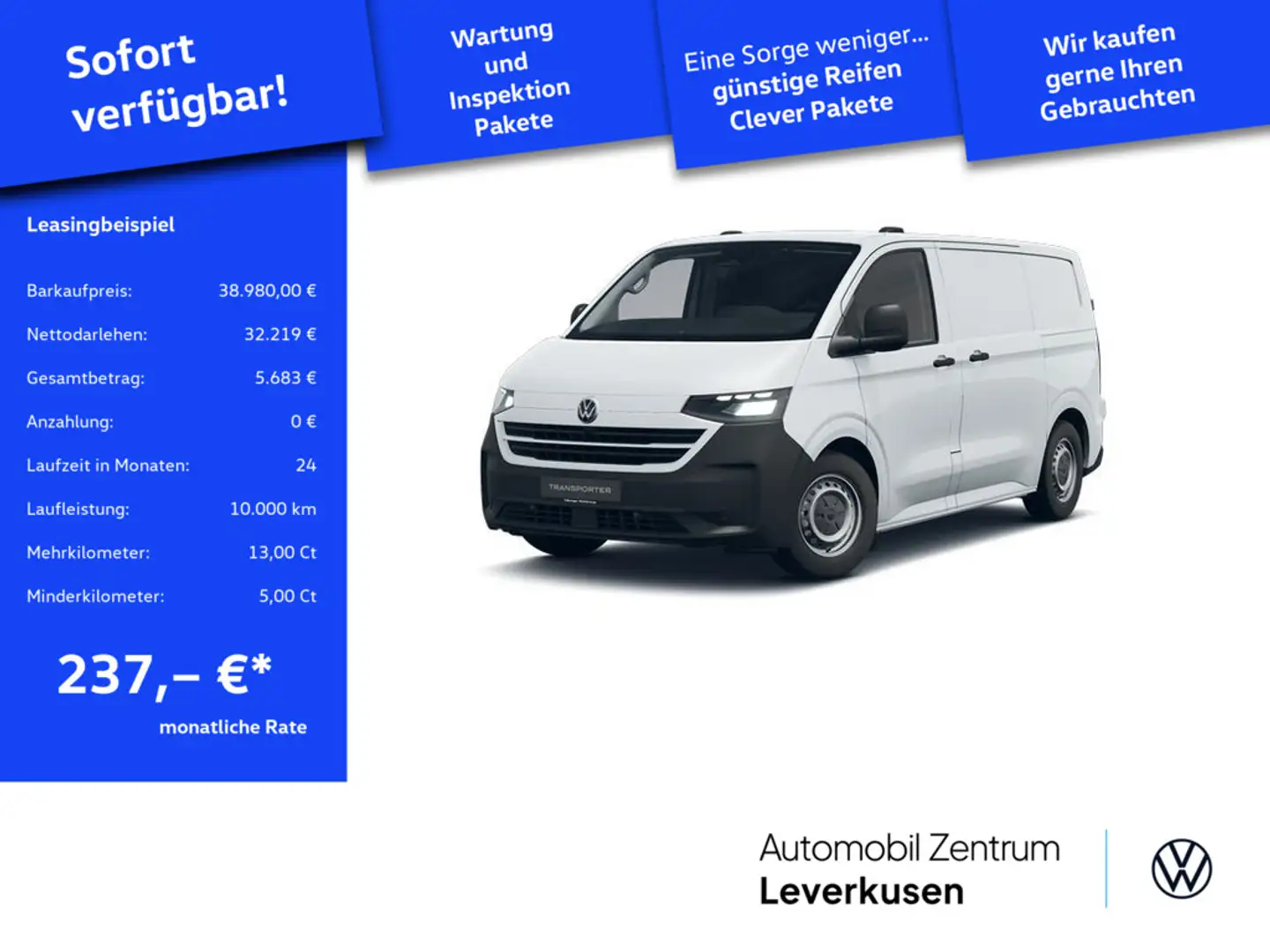 Volkswagen T7 Transporter TDI Kasten LED VIRT APP-CONNEC Blanc - 1