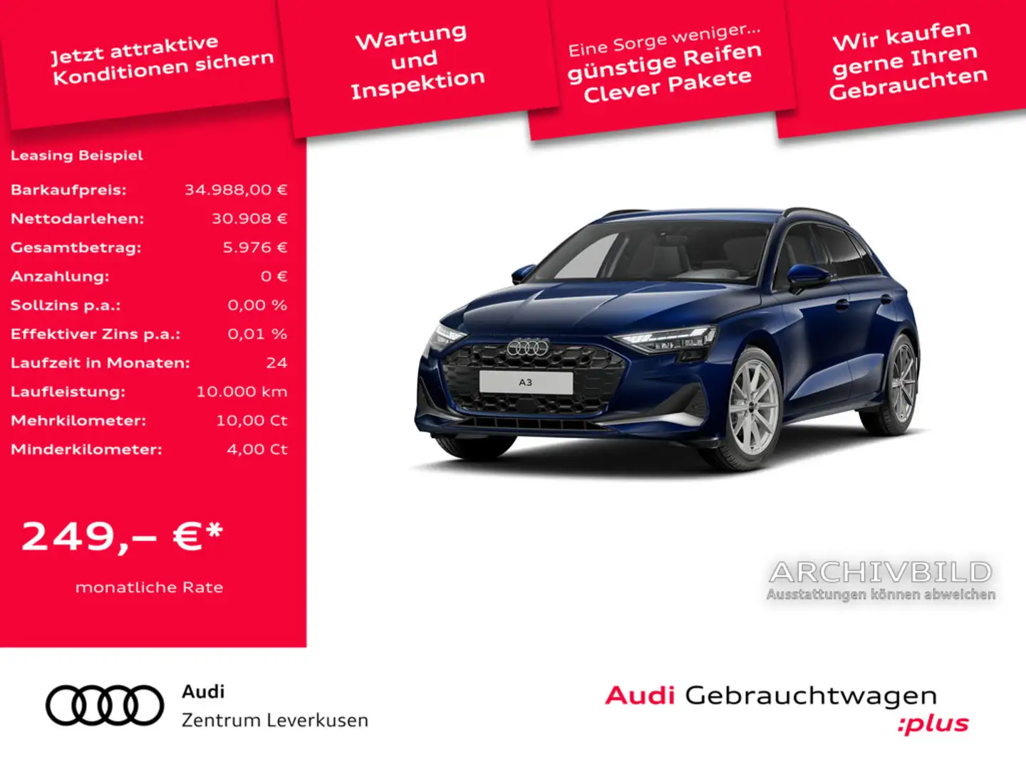 Audi A3 Sportback 30 TFSI advanced LED VIRT KAM SH Blau - 1