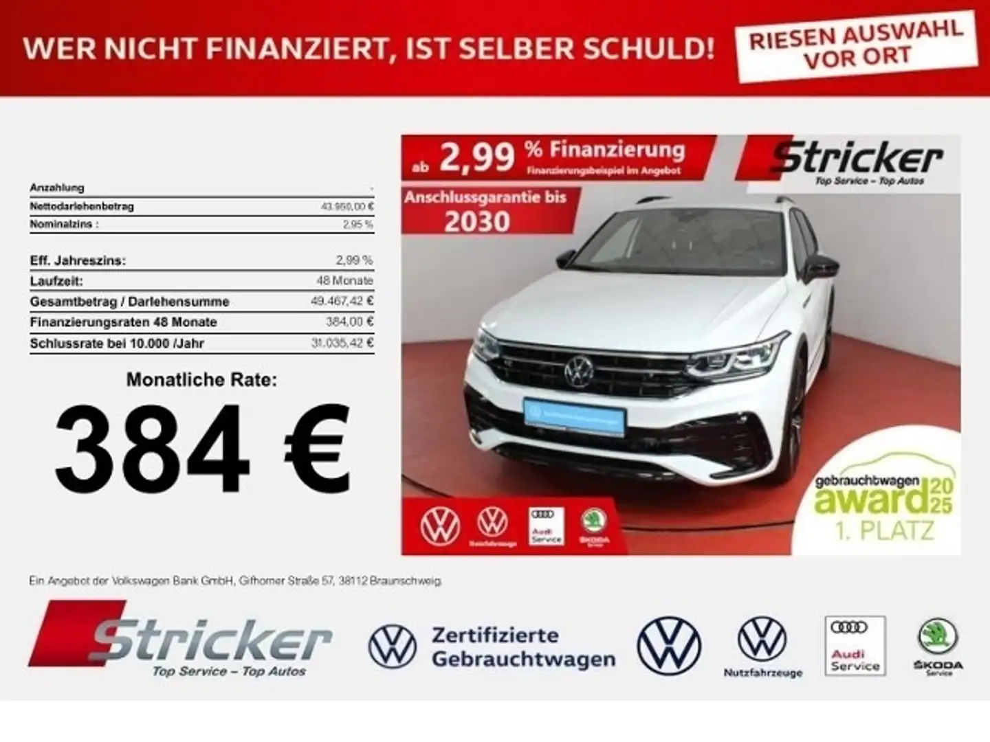 Volkswagen Tiguan Allspace R-Line Black Style 2.0TSI DSG 4M 384,-ohne Anzahl Weiß - 1