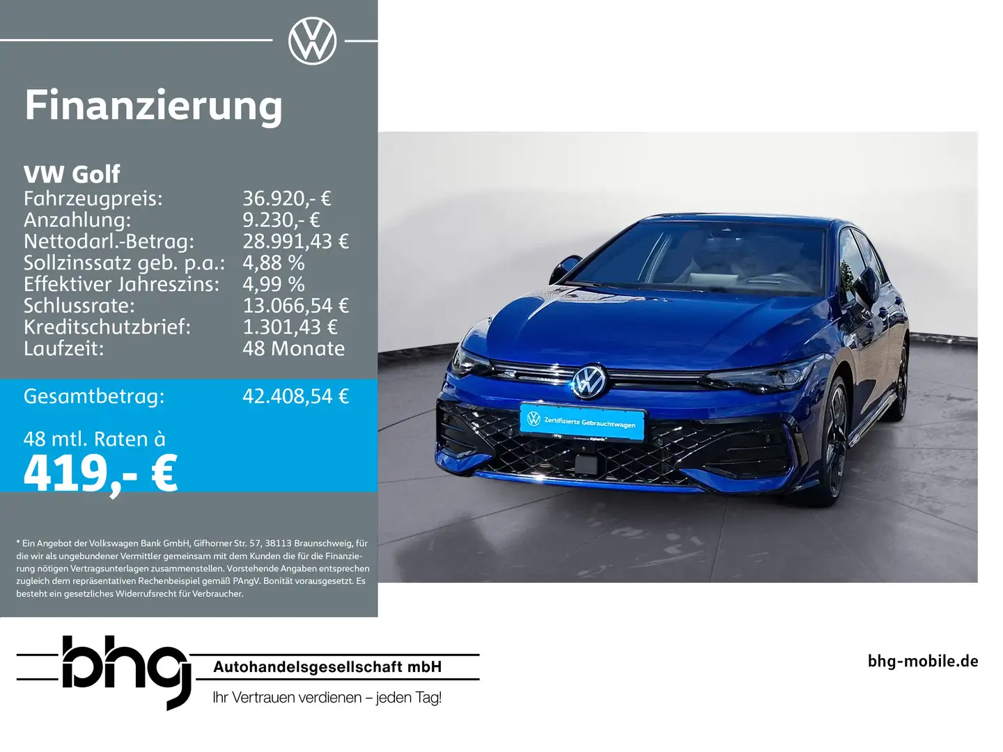 Volkswagen Golf 2.0 TDI DSG R-Line BlackStyle AHK PanoDach Blau - 1