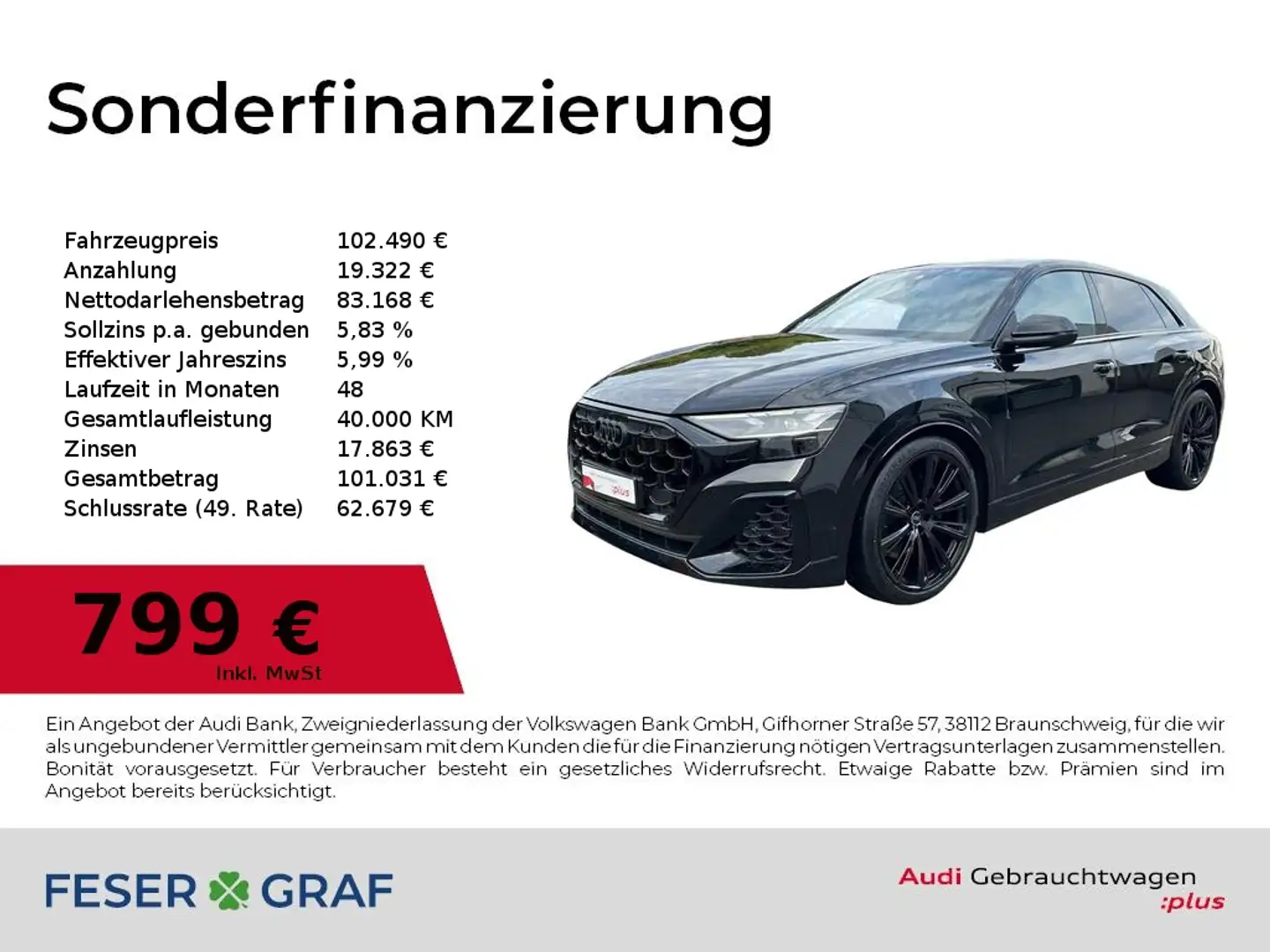 Audi SQ8 4.0 TFSI quattro B&O/HUD/Pano/360°Cam/AHK Schwarz - 1