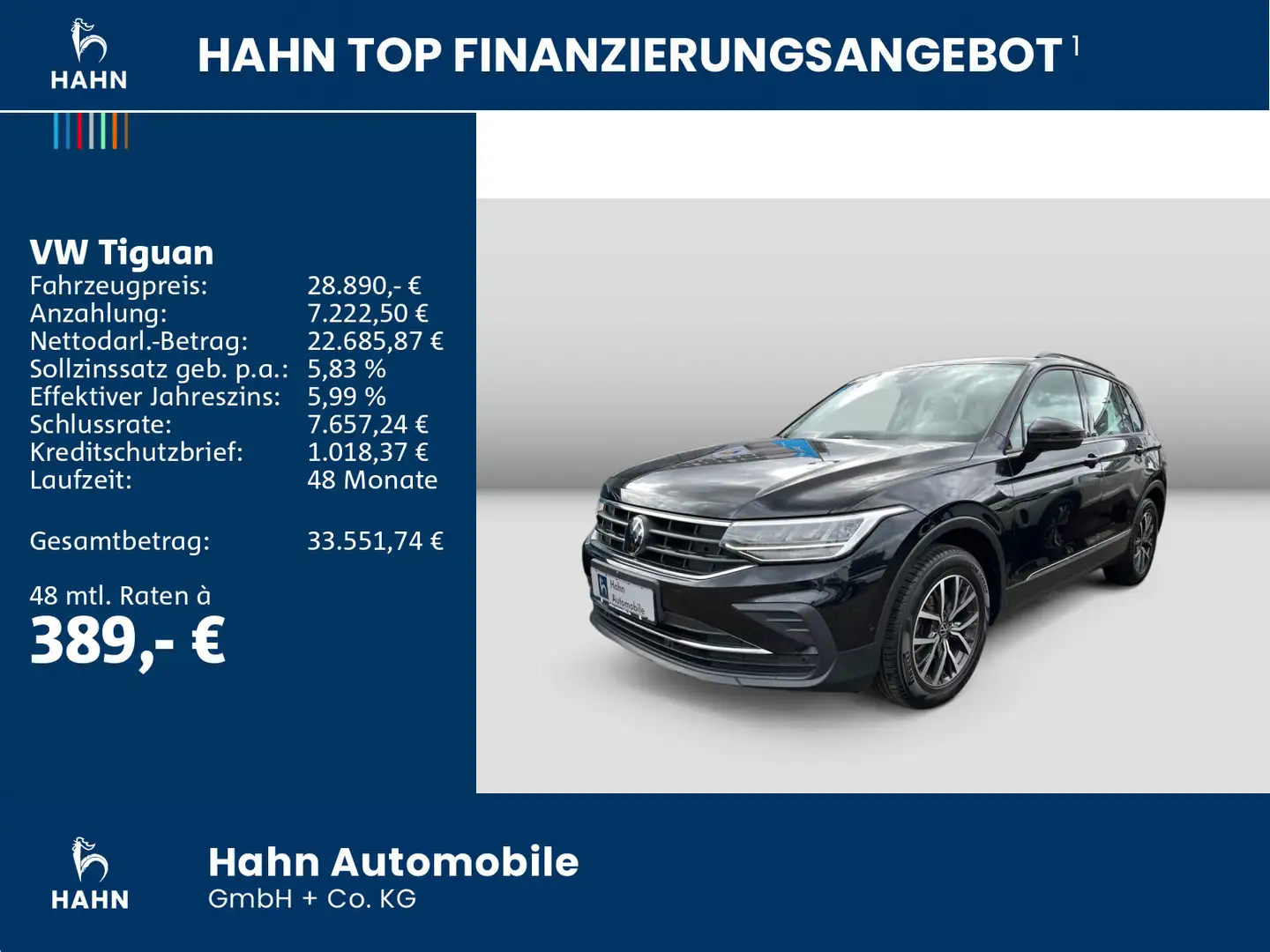 Volkswagen Tiguan 2.0TDI DSG Life AHK 360° LED ACC Navi PDC Zwart - 2