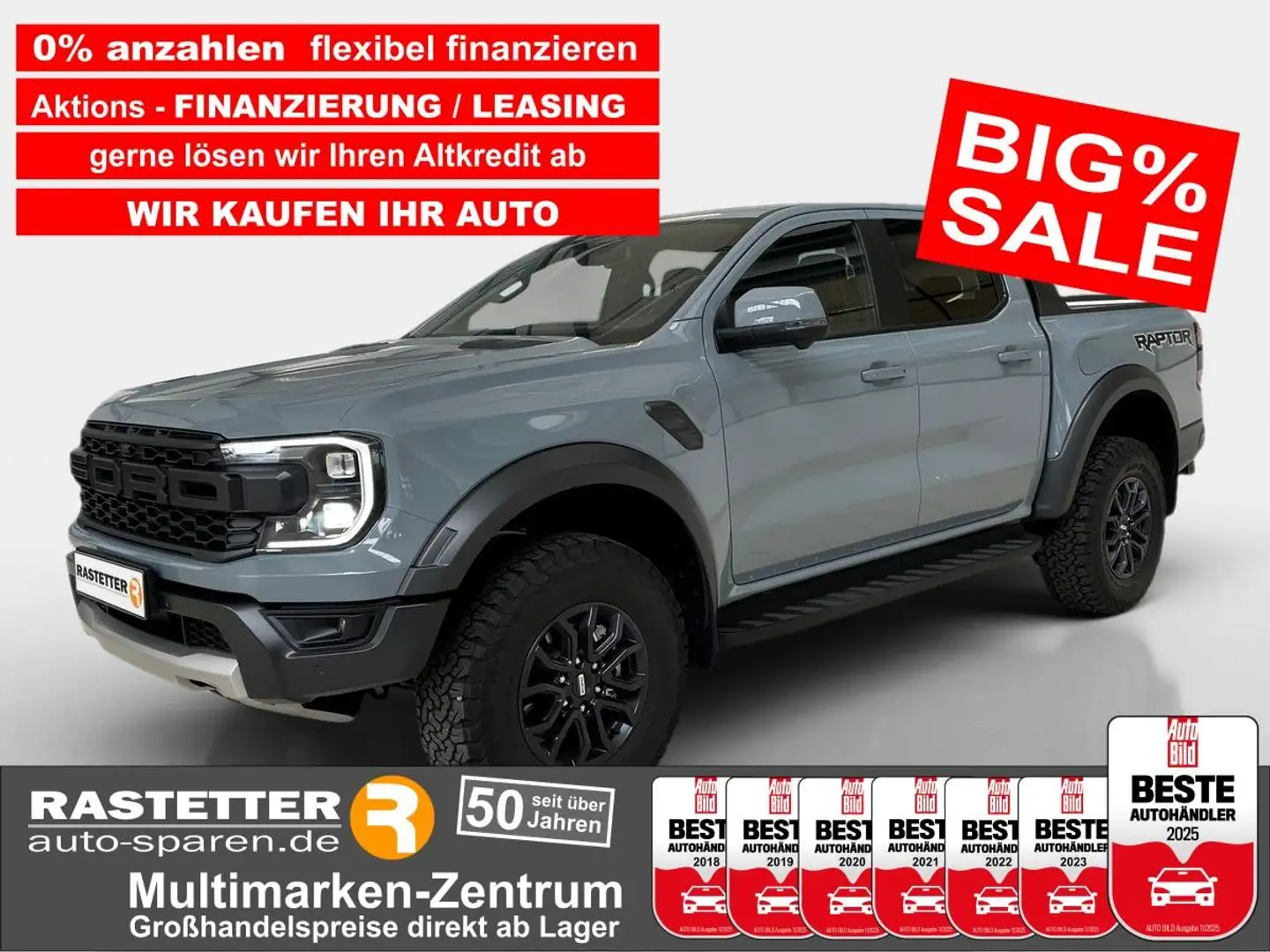 Ford Ranger Raptor DK 5Jahre el.Rollo+Leder+B&O+AHK+Matrix+ACC Grau - 1