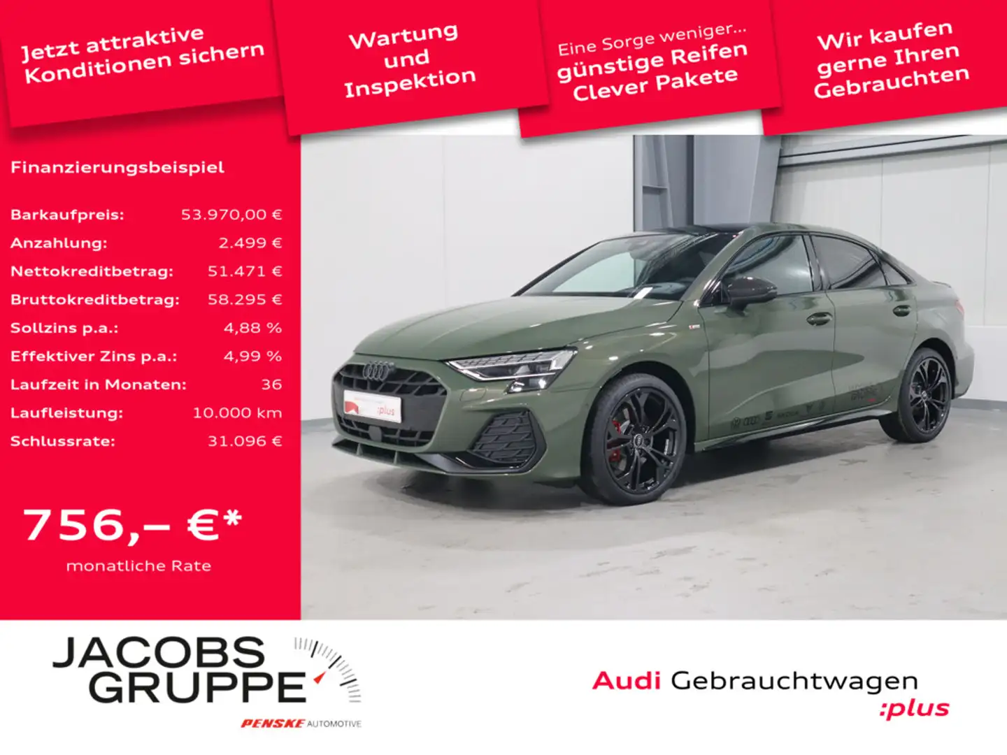 Audi A3 Limousine 35 TDI S line SONOS*Panorama*Matrix-LED Grün - 1