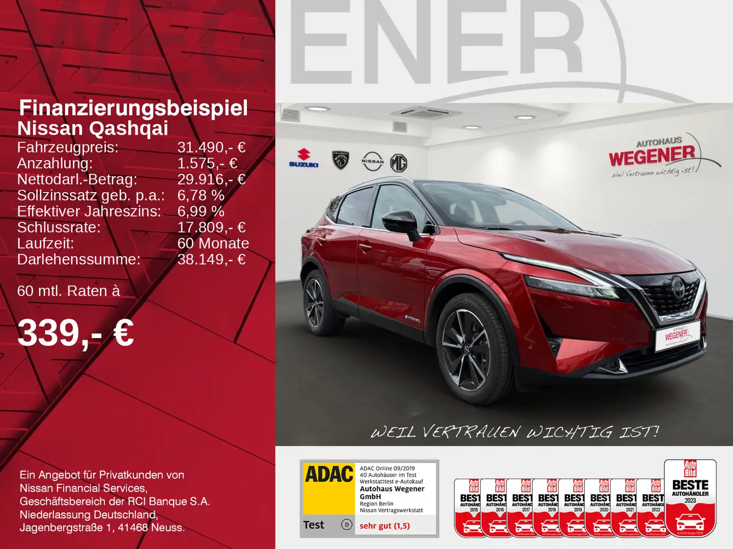 Nissan Qashqai QASHQAI TEKNA E-POWER AT PANO KAMERA NAVI Rot - 2