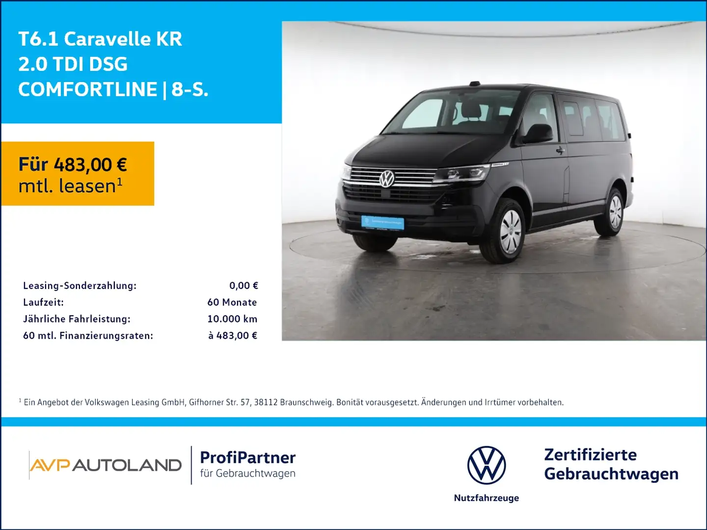 Volkswagen T6.1 Caravelle KR 2.0 TDI DSG COMFORTLINE | 8-S. Black - 1