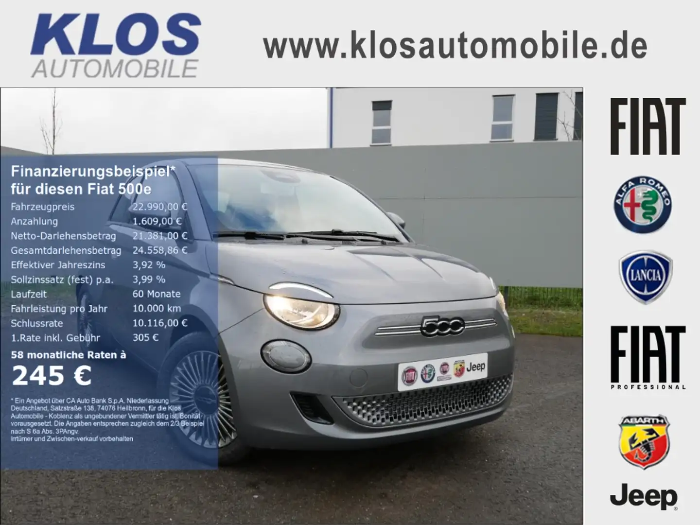 Fiat 500e ICON 42kWh PARK KOMFORTPAK NAVI ALU KLIMAAUTOMATIK Gris - 1