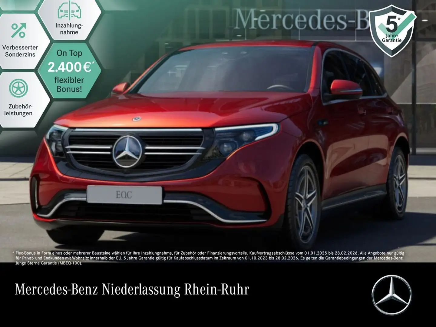 Mercedes-Benz EQC 400 4M AMG+AHK+FAHRASS+KAMERA+HUD+KEYLESS Rot - 1