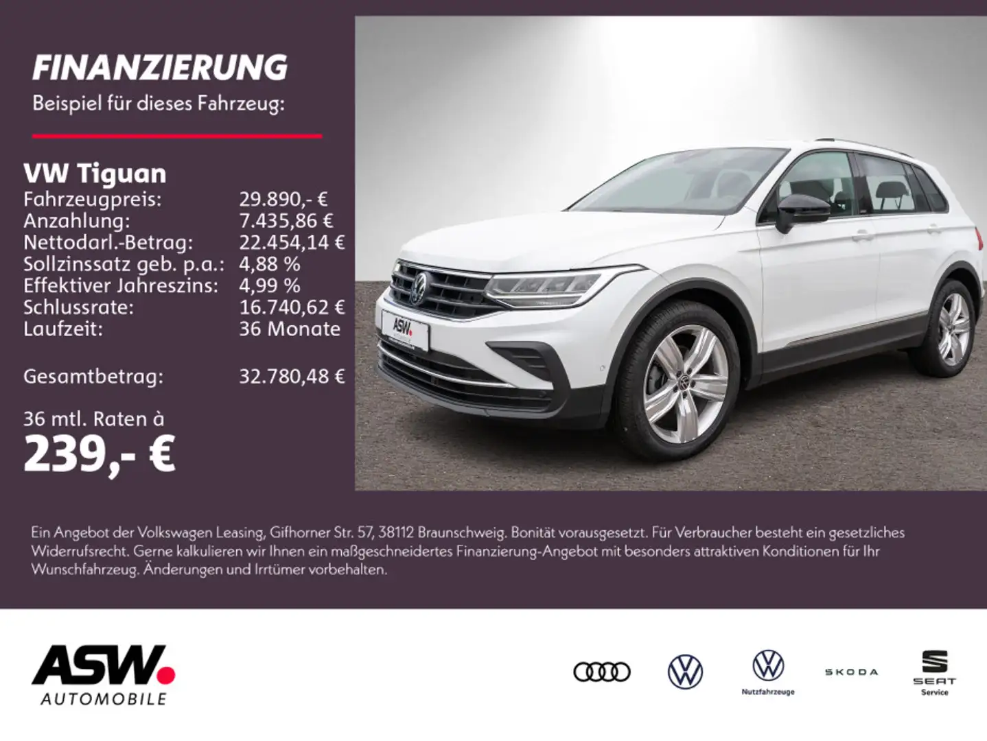 Volkswagen Tiguan Active 2.0TDI DSG LED Navi PANO Stdhz AHK Weiß - 1
