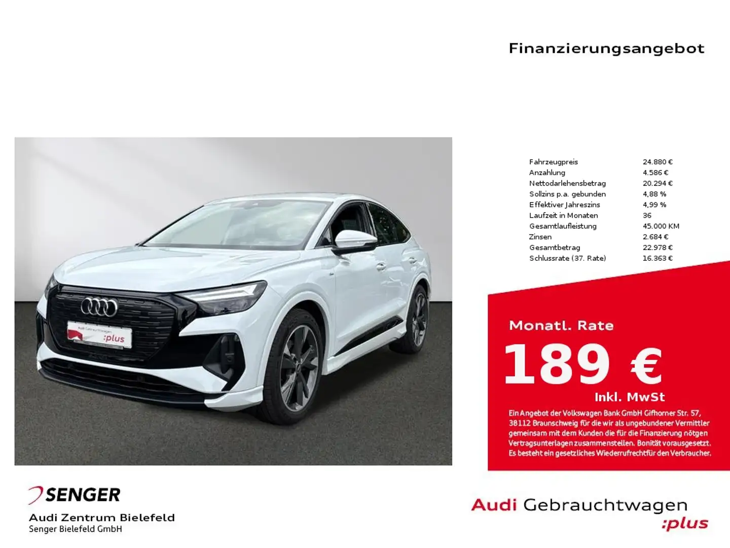 Audi Q4 e-tron Sportback 35 MMI LED Audi connect 20" Blanc - 1