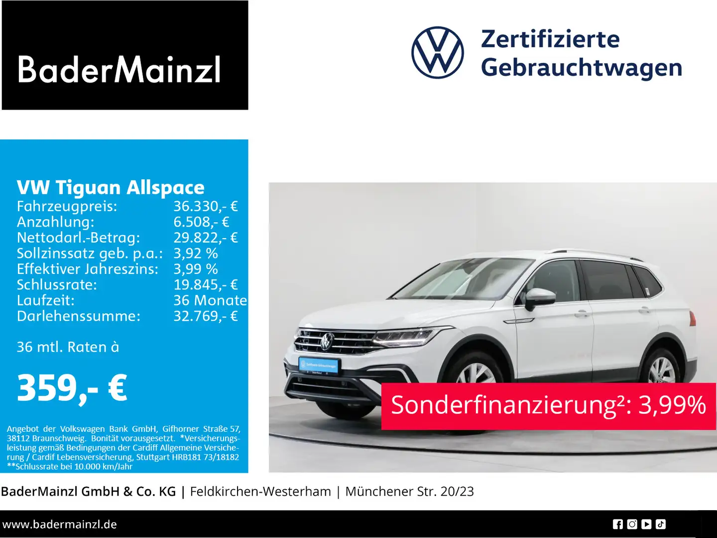 Volkswagen Tiguan Allspace 1.5 TSI DSG Life AHK 7-Sitz Navi Weiß - 1