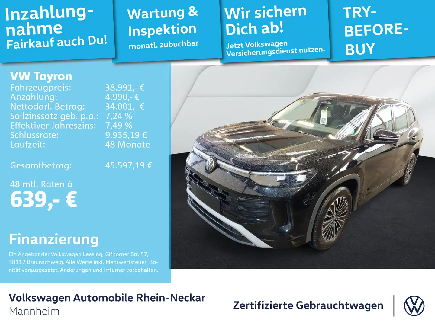 Volkswagen Tayron 1.5 eTSI Life DSG Navi AHK Kamera Schwarz - 1