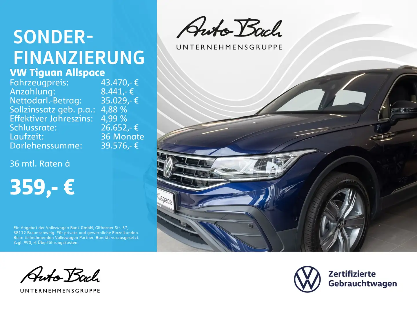 Volkswagen Tiguan Allspace 2.0 TDI DSG MOVE, Navi, LED-Matr Blau - 1