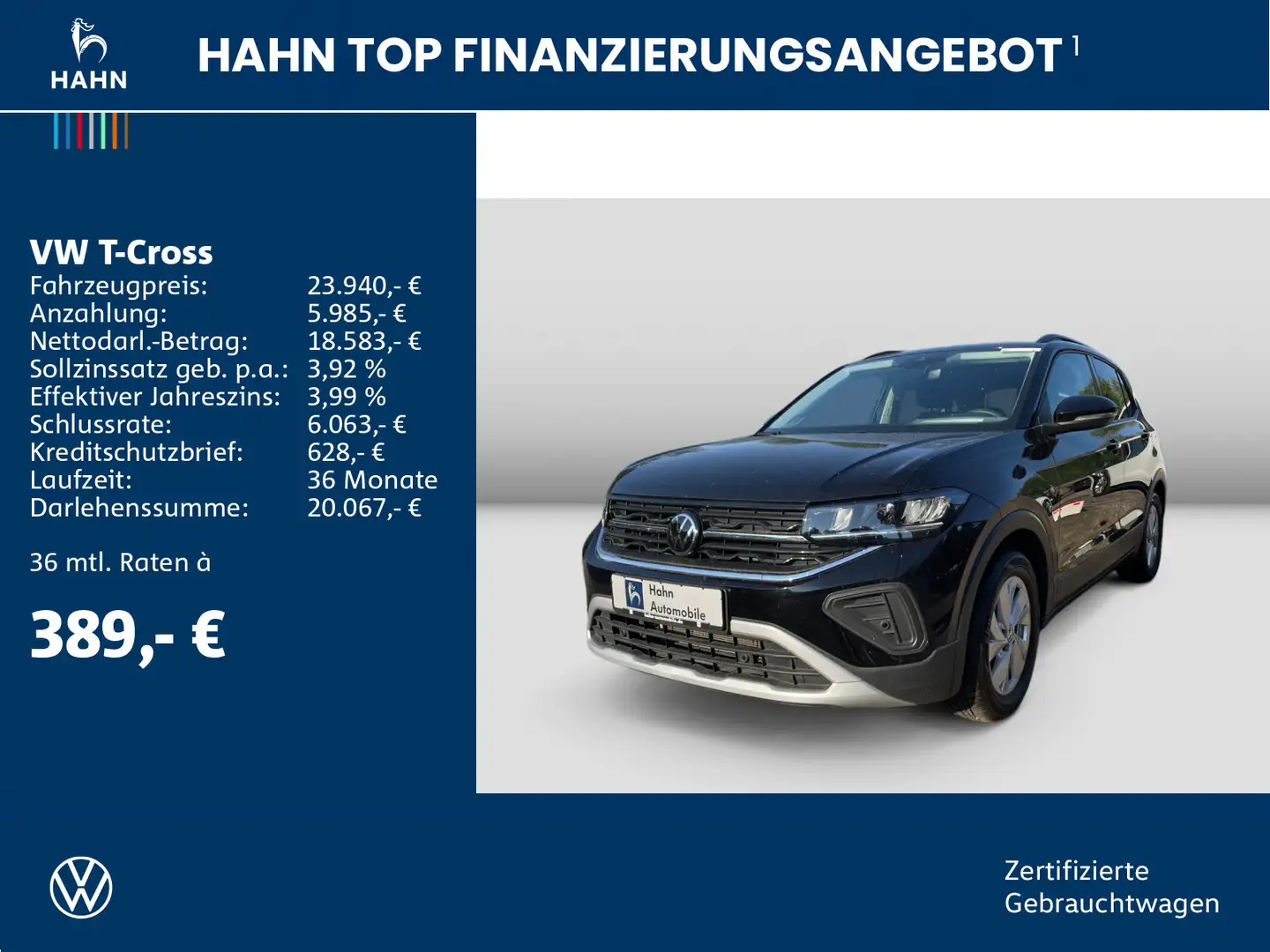 Volkswagen T-Cross 1.0TSI Life LED Navi ACC Sitzh App-Conne Schwarz - 2