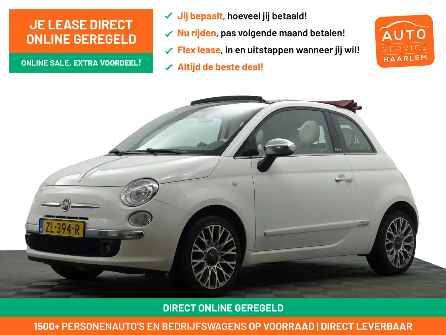 Fiat 500C 1.2 Lounge Cabrio- Airco, Aux Multimedia, Parelmoe Weiß - 1