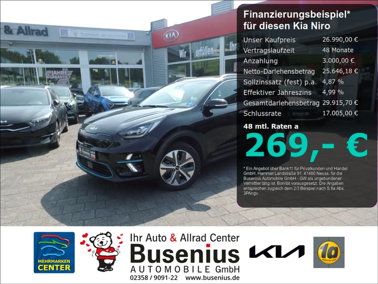 Kia Niro EV Spirit 64kWh+WP+LED+Navi+Technik Zwart - 1