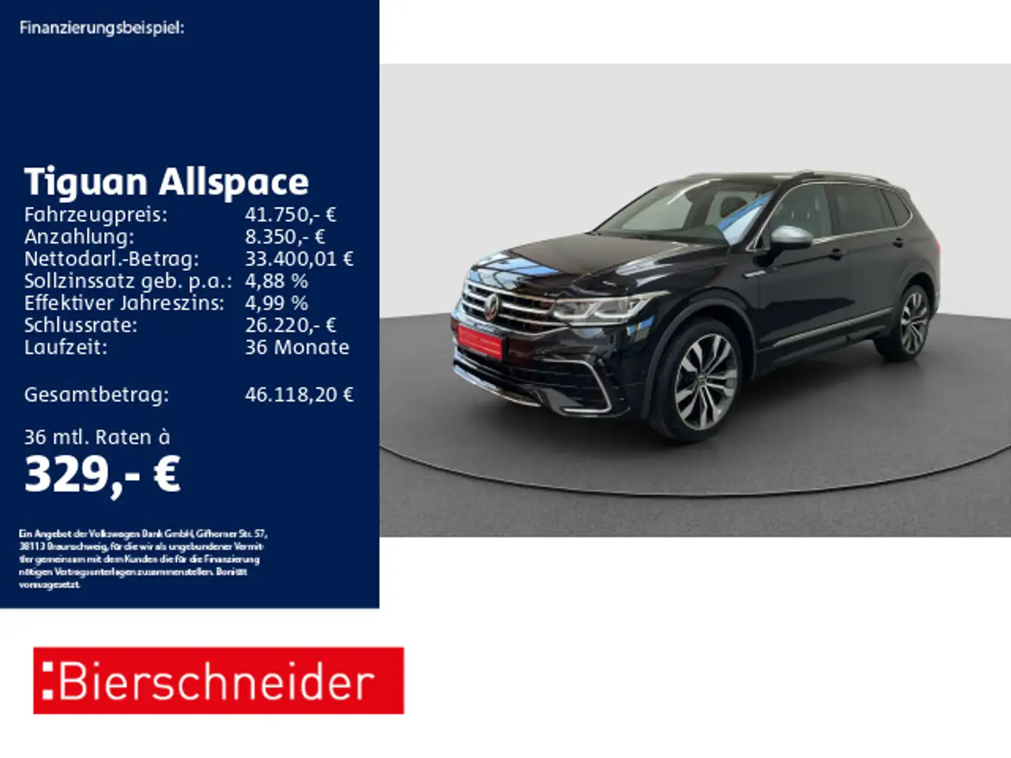 Volkswagen Tiguan Allspace 2.0 TDI DSG 4Mo R-Line 20 AHK PA Schwarz - 1