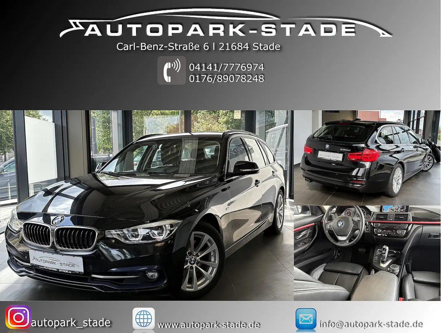 BMW 330 330d Touring Sport LED HeadUp Keyl Navi Temp Noir - 1