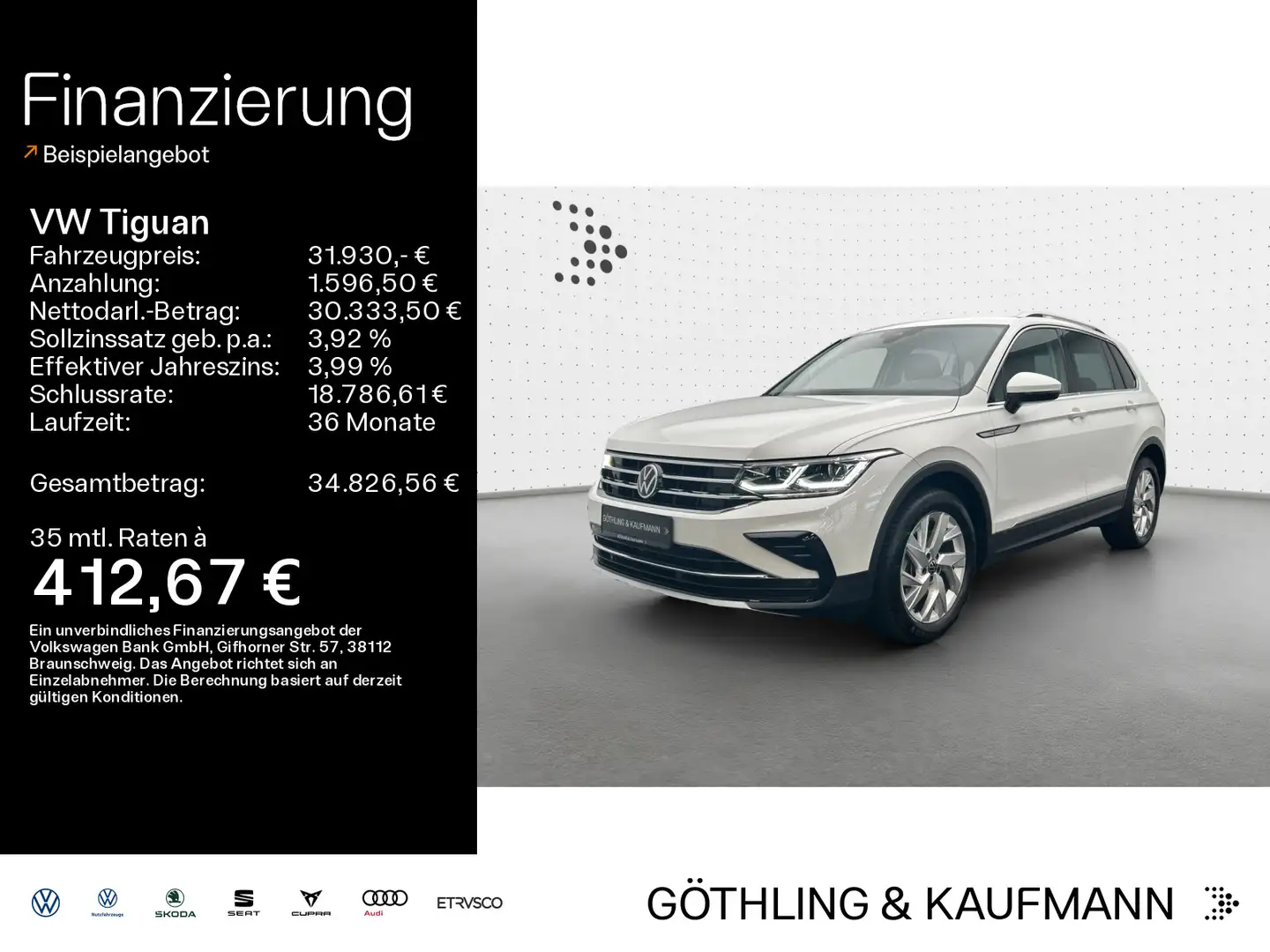 Volkswagen Tiguan Elegance 2.0TDI DSG*NAVI*AHK*KAM*MATRIX*A Weiß - 1