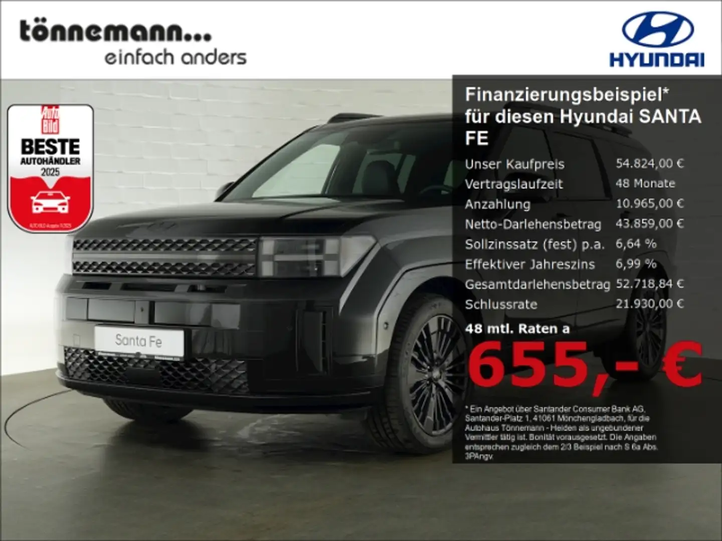 Hyundai SANTA FE HEV BLACKLINE 4WD AT+VOLL LED+NAVI+360 GRAD KAMERA Zwart - 1