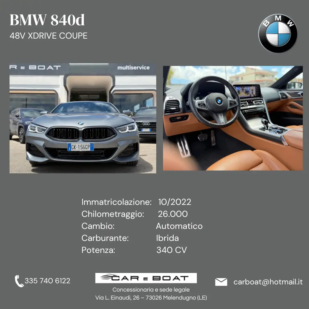 BMW 840 Serie 8 840d Coupe mhev 48V xdrive Msport auto Grey - 1