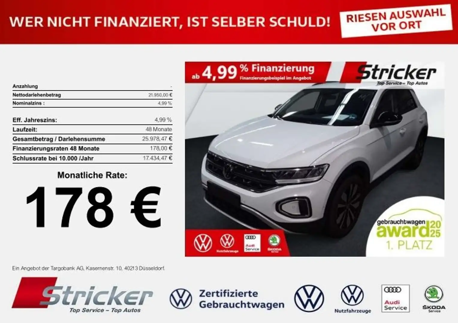 Volkswagen T-Roc GOAL 1.0TSI 178,-ohne Anzahlung Navi ACC Sitzheiz Weiß - 2