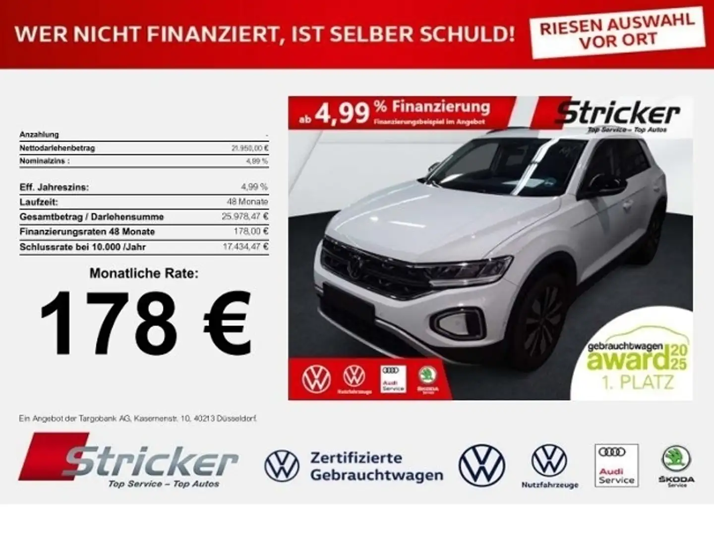 Volkswagen T-Roc GOAL 1.0TSI 178,-ohne Anzahlung Navi ACC Sitzheiz Weiß - 1