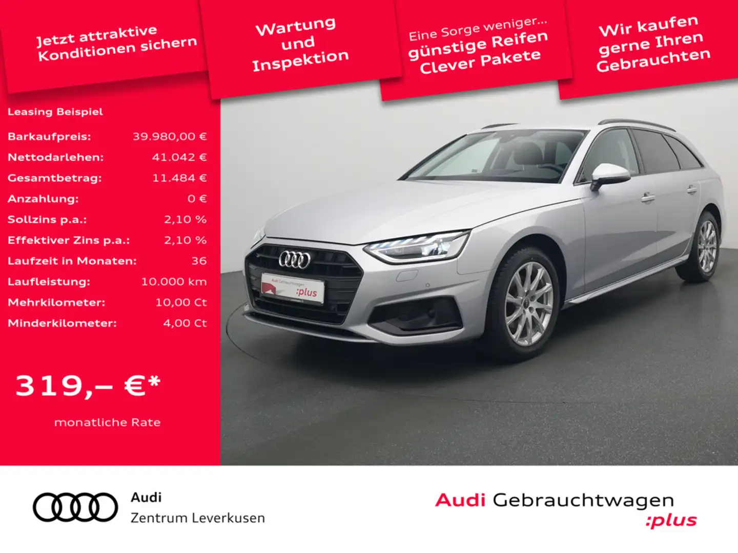 Audi A4 Avant advanced NAVI VIRT AHK ACC LEDER LED Silber - 1