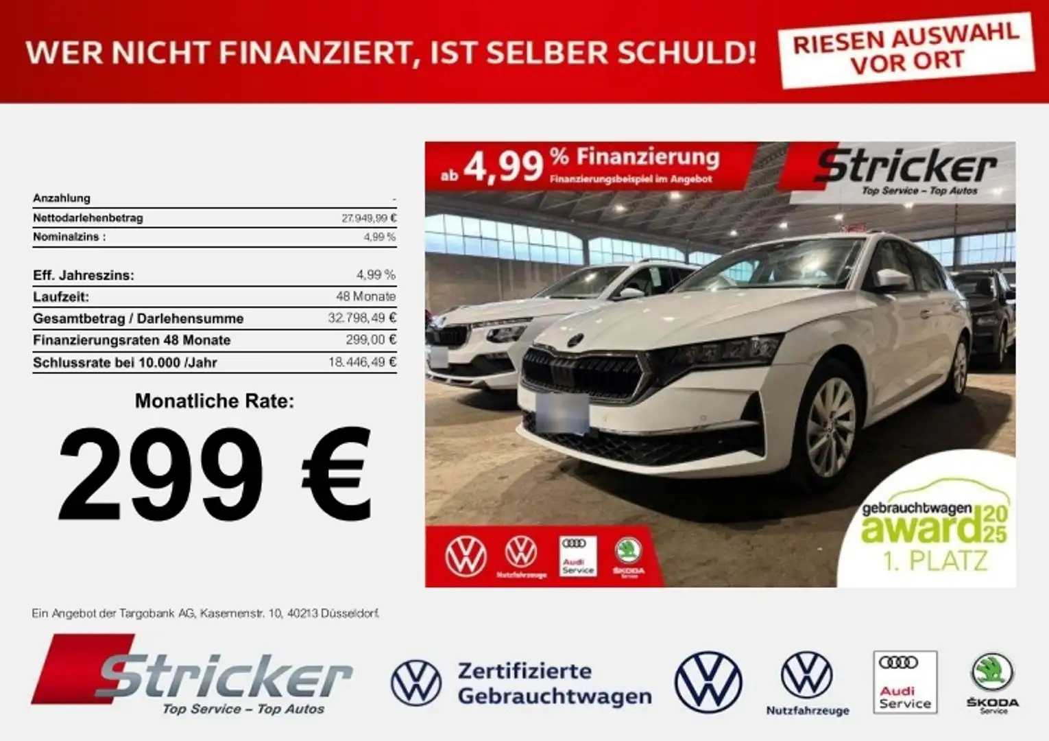Skoda Octavia Selection 2.0TDI DSG 299,-ohne Anzahlung Navi ACC Weiß - 1