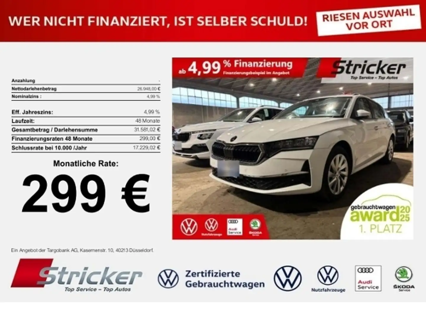 Skoda Octavia Selection 2.0TDI DSG 299,-ohne Anzahlung Navi ACC Weiß - 1