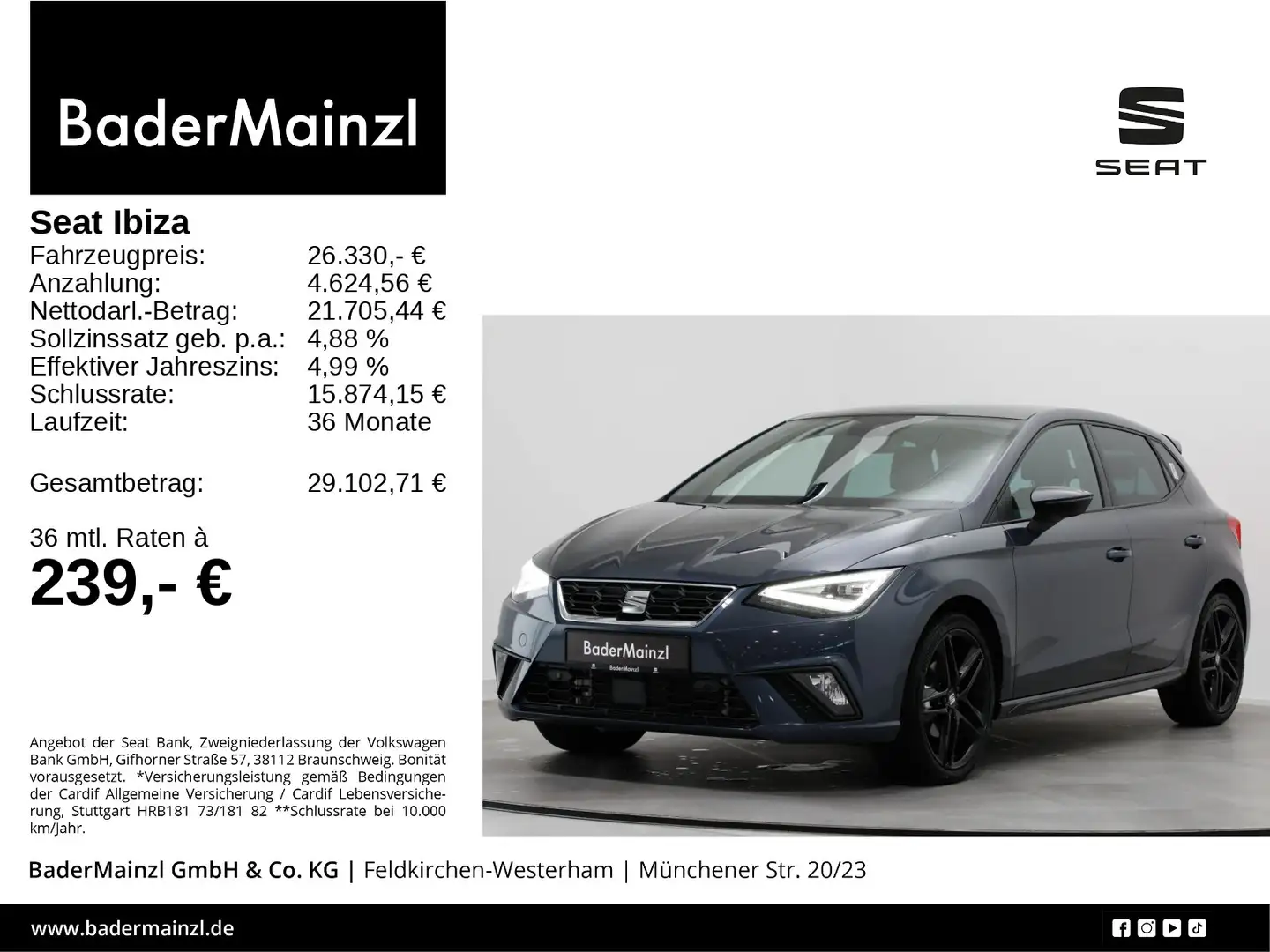 SEAT Ibiza 1.5 TSI DSG FR Black Pano ACC Kamera Beats Grau - 1