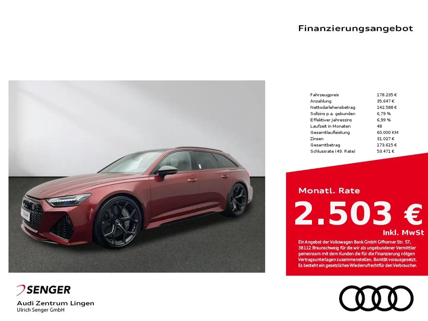 Audi RS6 Avant performance RS Dynamik-Paket plus Navi Rot - 1