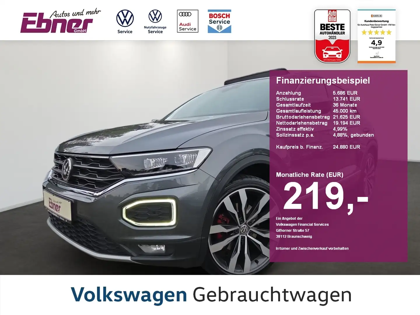 Volkswagen T-Roc SPORT 2.0TSI 190PS 4M DSG PANO+AHK+ACC+LED+NAVI+el Grau - 1