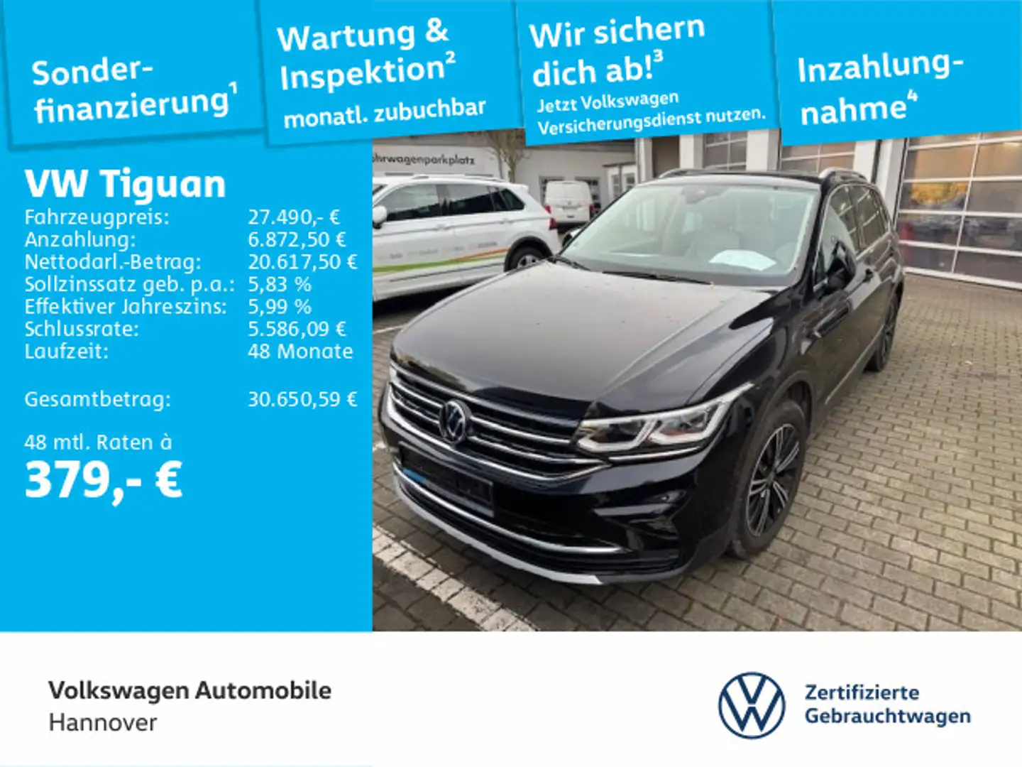 Volkswagen Tiguan 2.0 TDI DSG ACC DigCockpit Kamera Navi Pa Noir - 1