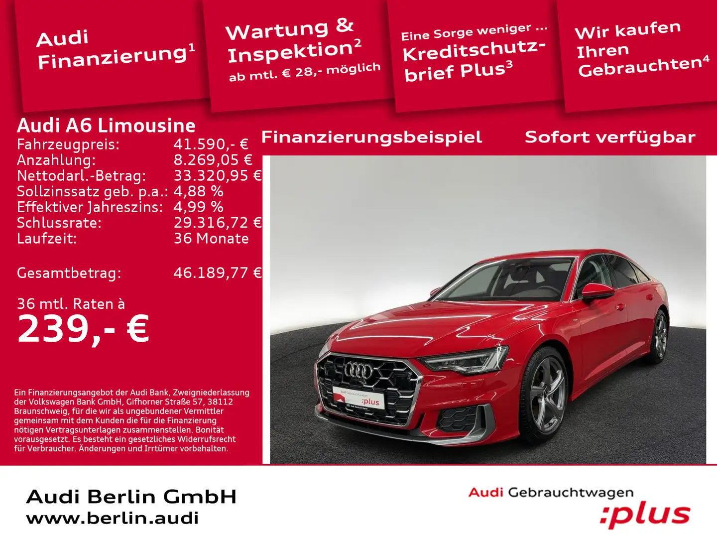 Audi A6 S line 40 TDI qu. S tr. 360°K NAVI Rouge - 1
