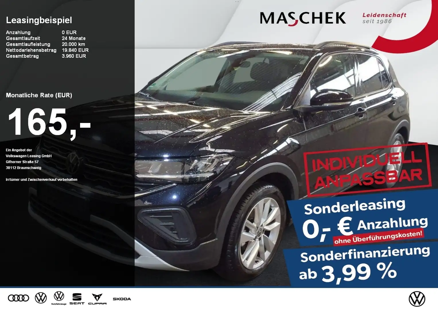Volkswagen T-Cross Life 1.0 TSI Sonderleasing! Navi PDC Sitzh. Schwarz - 1