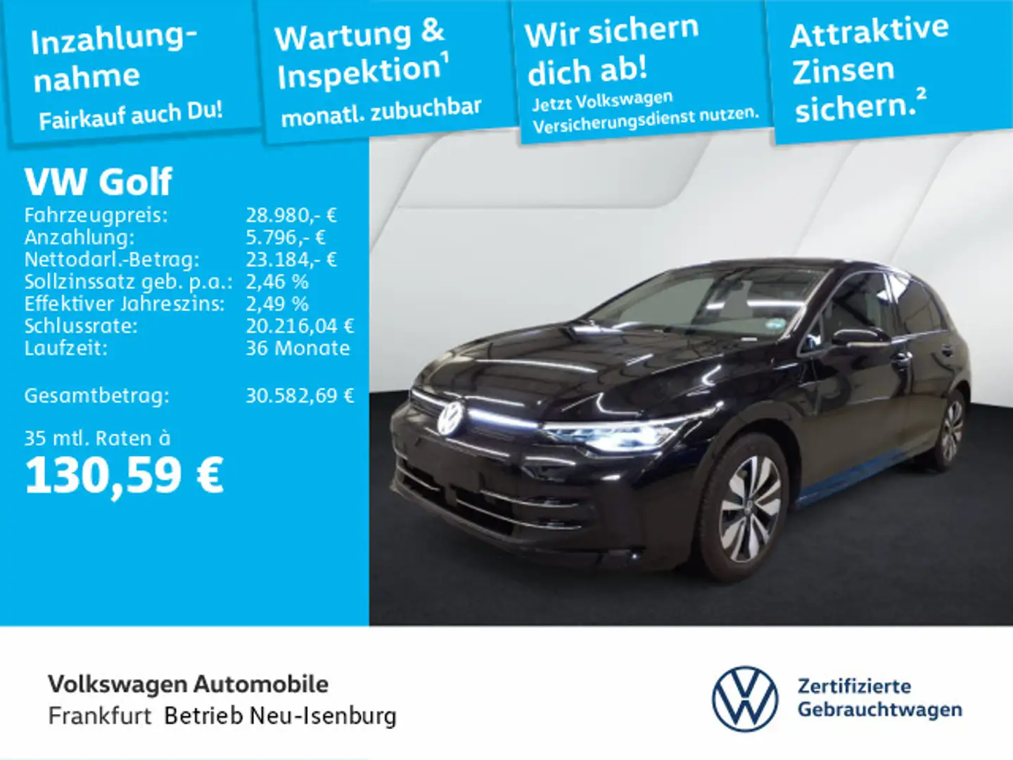Volkswagen Golf VIII 2.0 TDI DSG Goal Navi LEDPlus DAB+ Fro Schwarz - 1