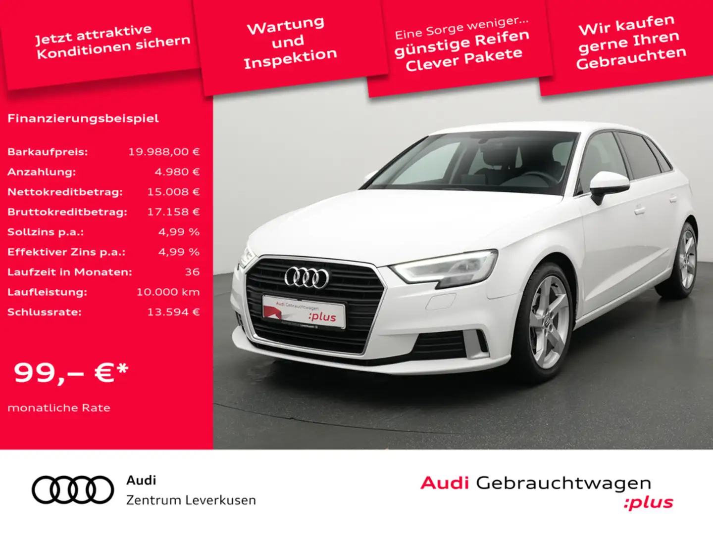 Audi A3 Sportback S TRON NAVI SHZ LED Weiß - 1