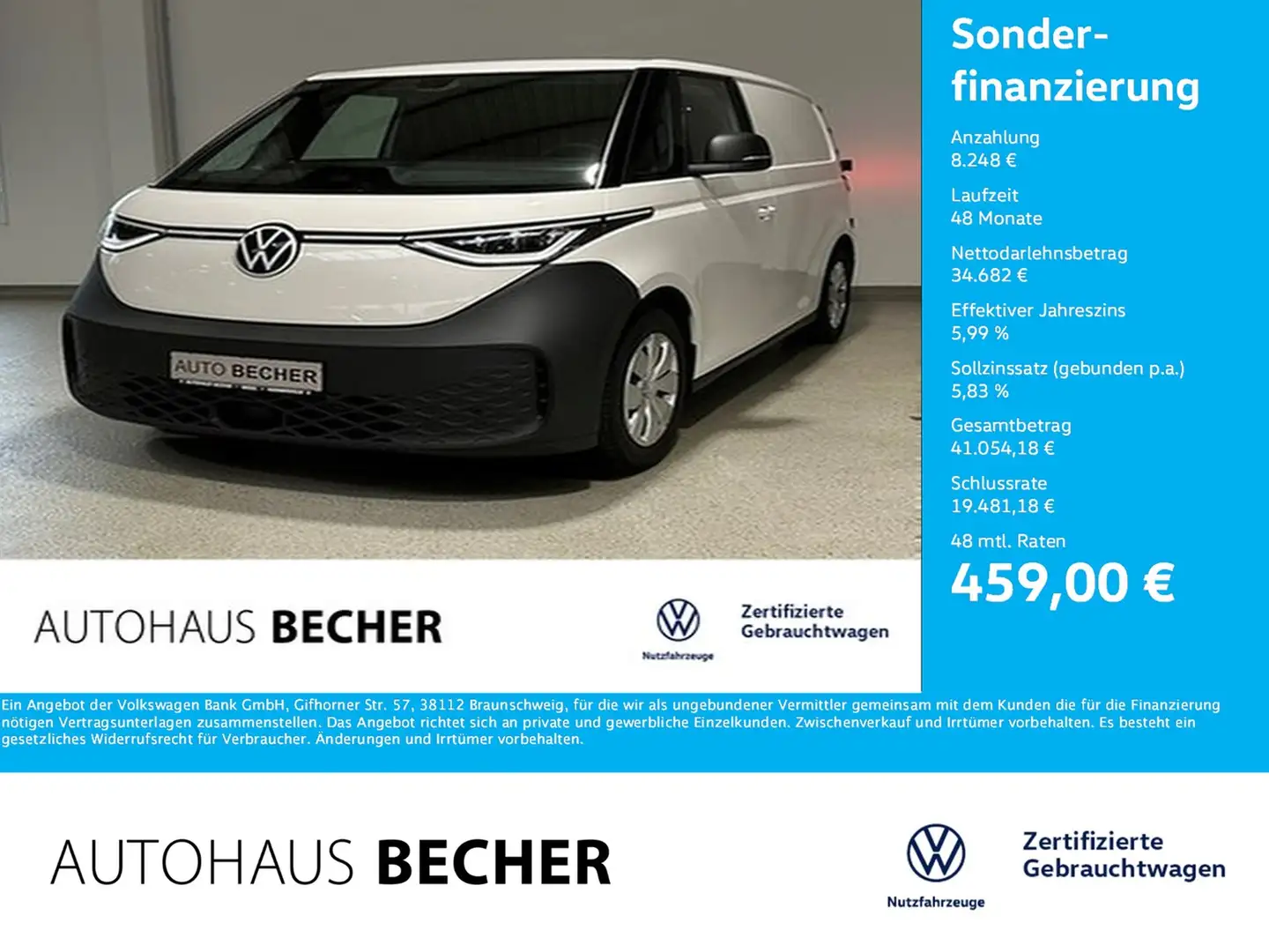 Volkswagen ID. Buzz Cargo 1-Gang-Automatik /AHK/Rückfahrkam Weiß - 1