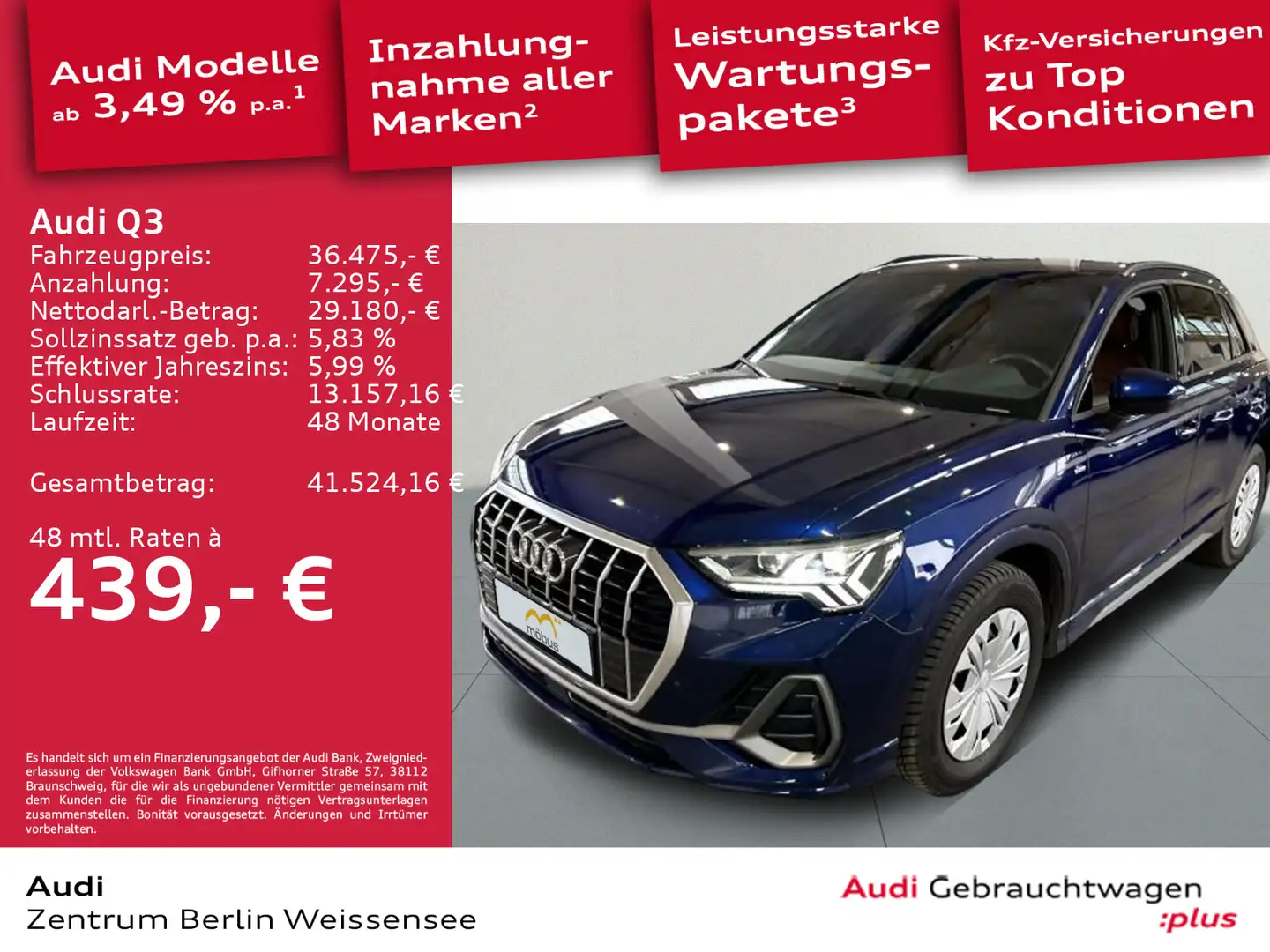 Audi Q3 40 TFSI S-TRO*QU*S-LINE*MATRIX*SONOS*NAVI*AHK Blau - 1