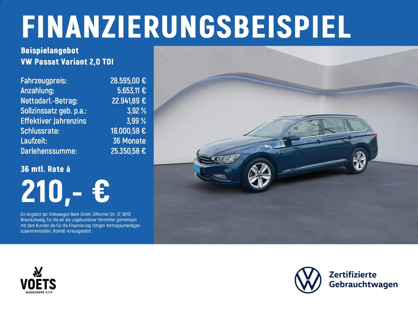 Volkswagen Passat Variant 2,0 TDI Business DSG+NAVI+KAM+LED Bleu - 2