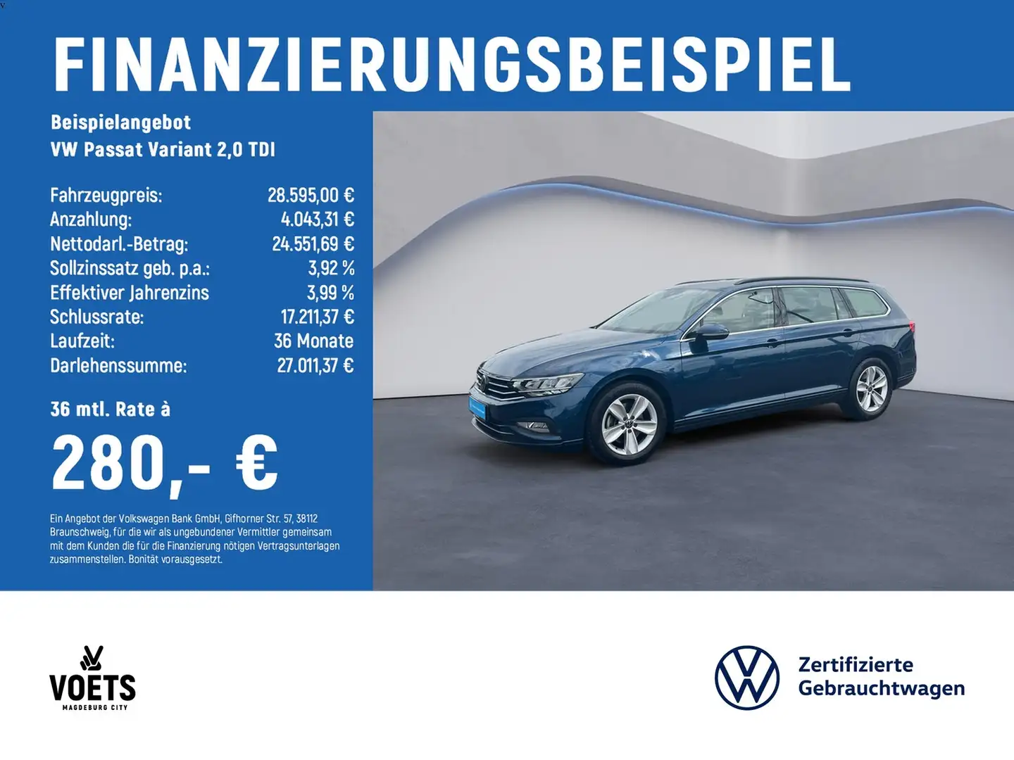 Volkswagen Passat Variant 2,0 TDI Business DSG+NAVI+KAM+LED Blau - 2