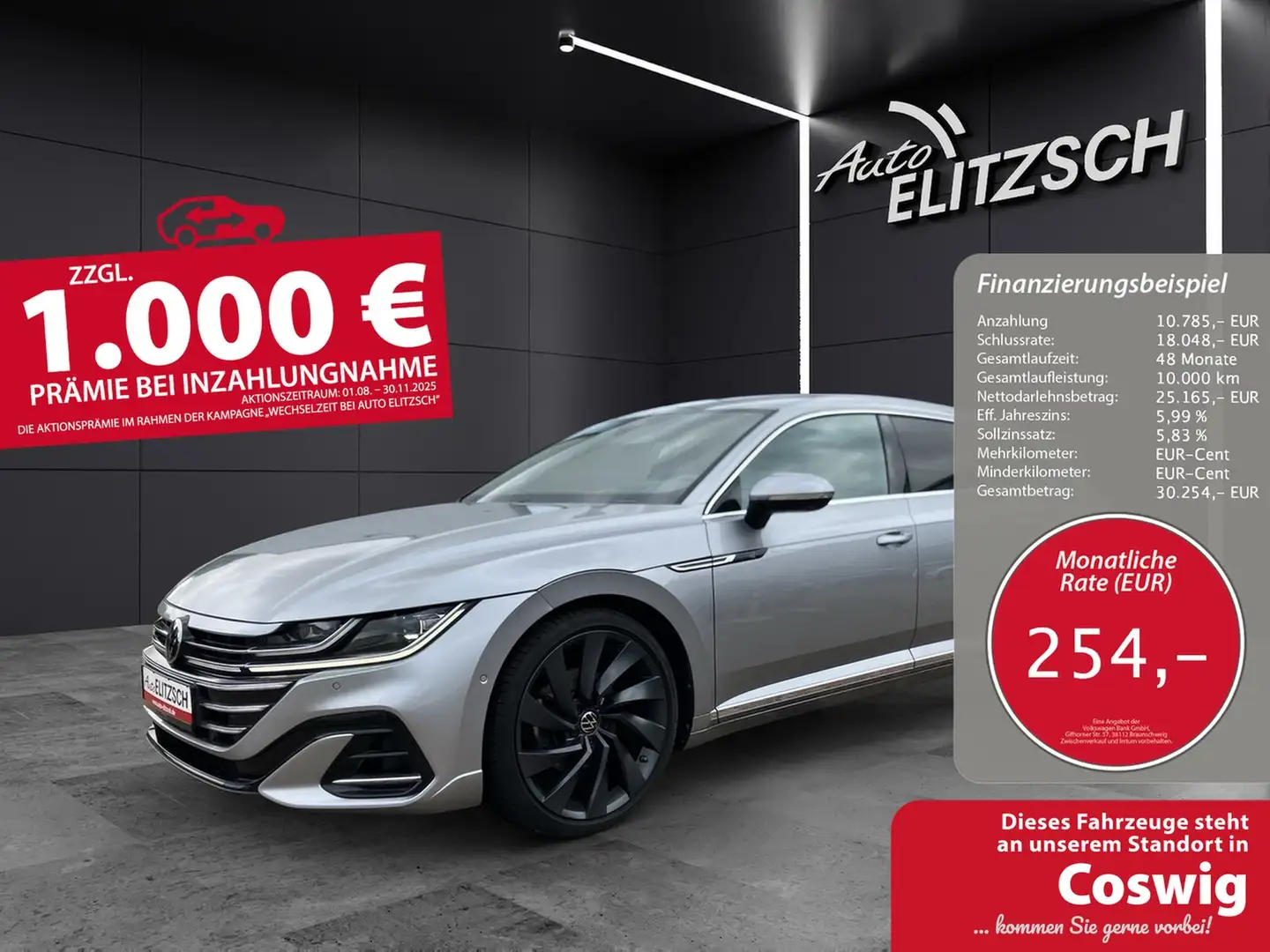 Volkswagen Arteon SB TDI DSG R-Line 4M LED Navi Pano HUD Leder 20" Silber - 1