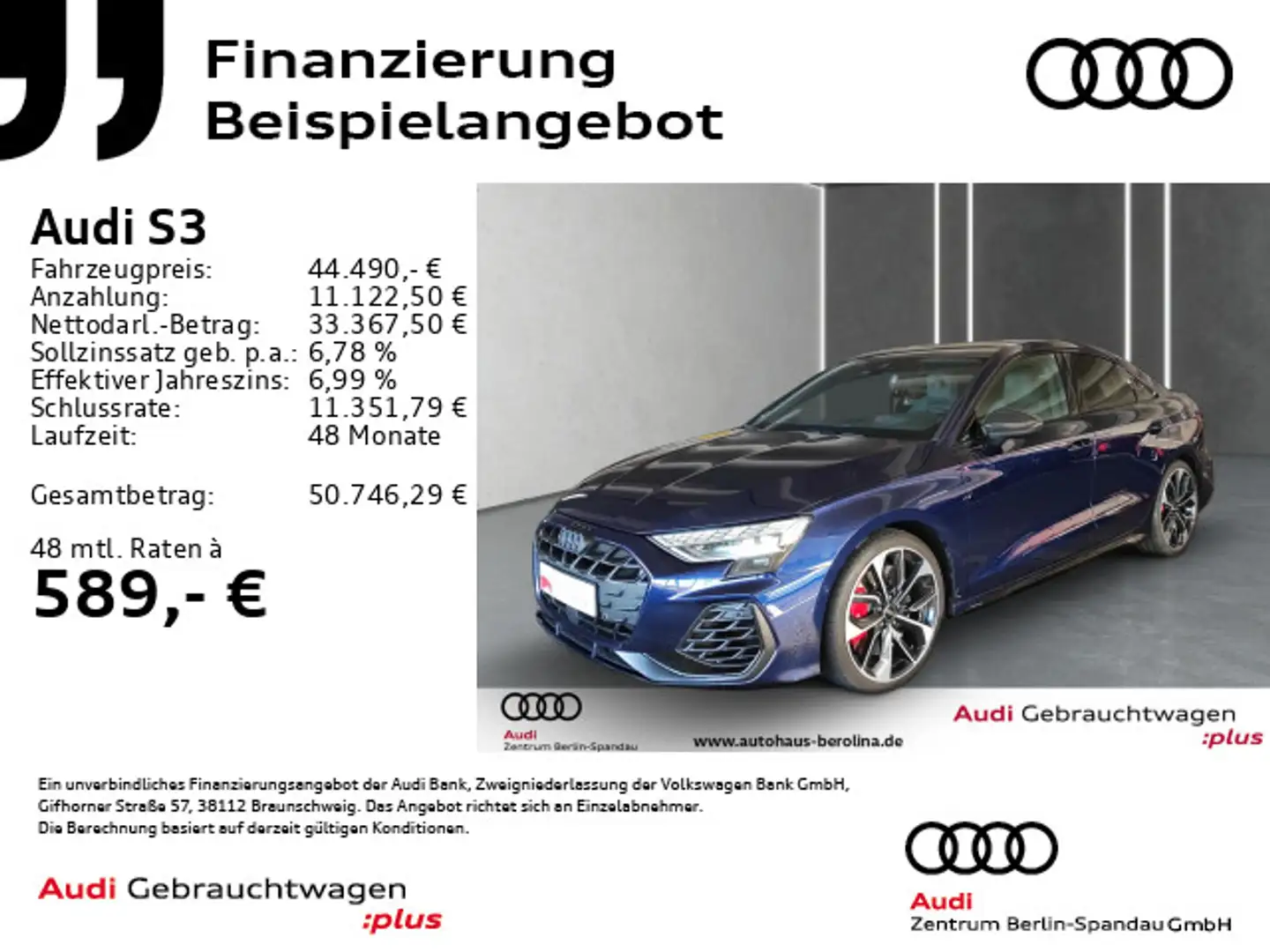 Audi S3 S3 Lim. *MATRIX*PANO*HuD*SONOS*NAV+*Virt.C+*ACC* Blau - 1