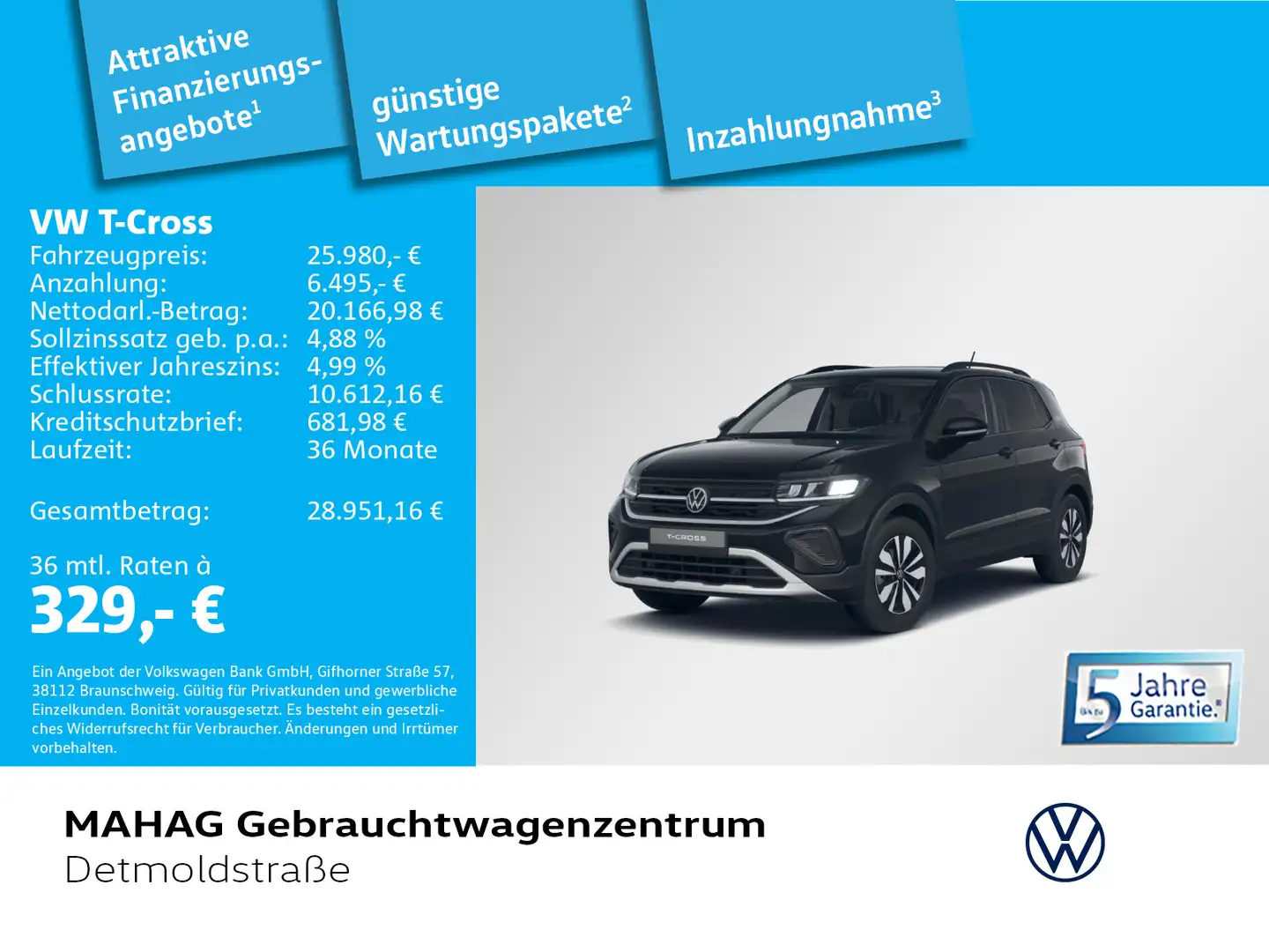 Volkswagen T-Cross 1.0 TSI GOAL LED Navi ParkPilot AppConne Schwarz - 1